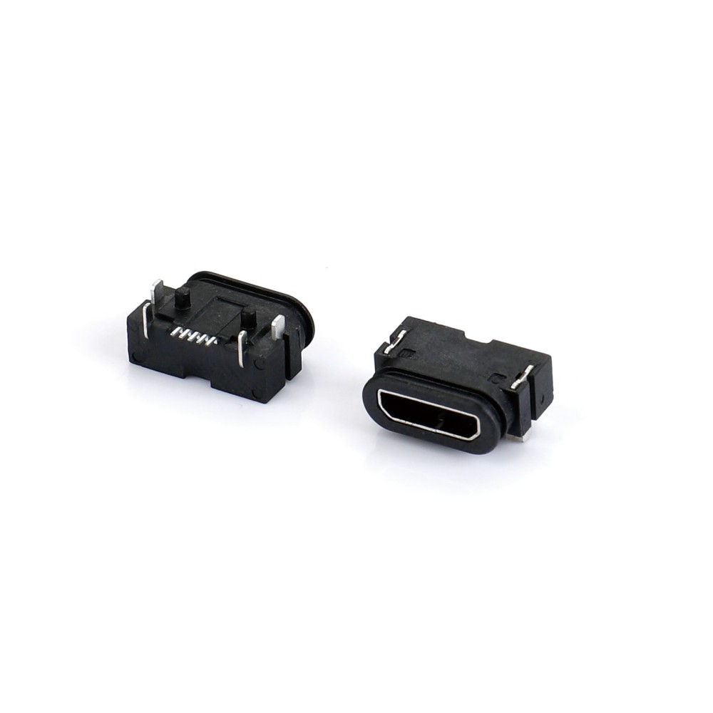 04BT-8127-WP   Micro USB 5F B型 SMT 90度四腳插板有柱 有固定片 防水IP-X7